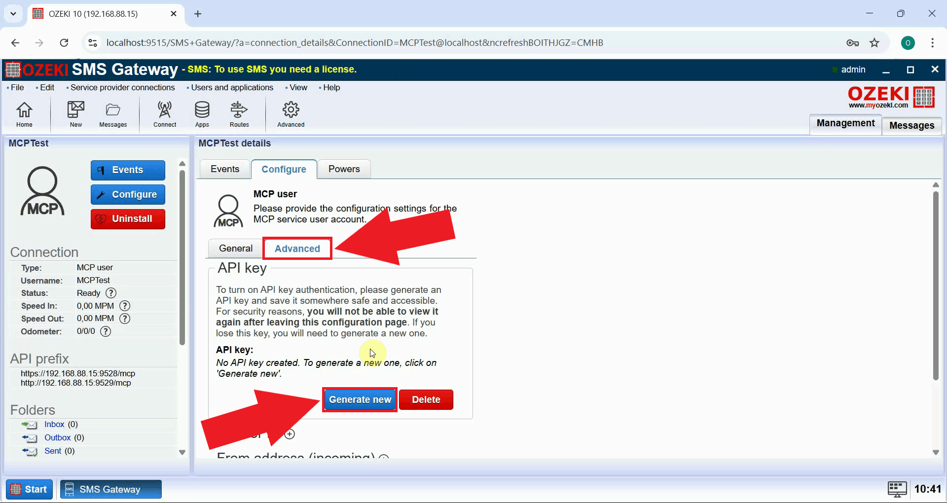 Generate new API key in Advanced tab