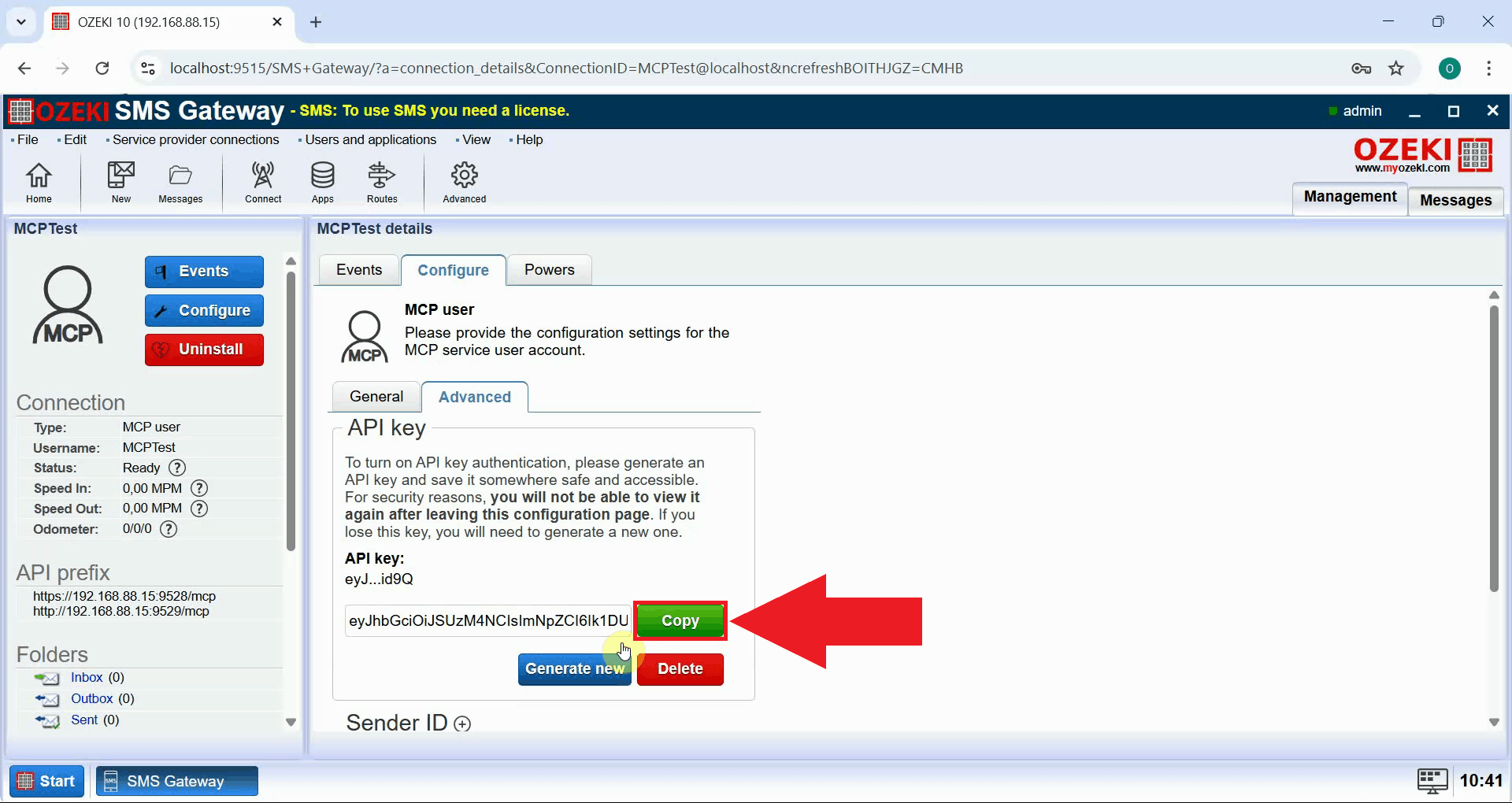 Copy and store API key