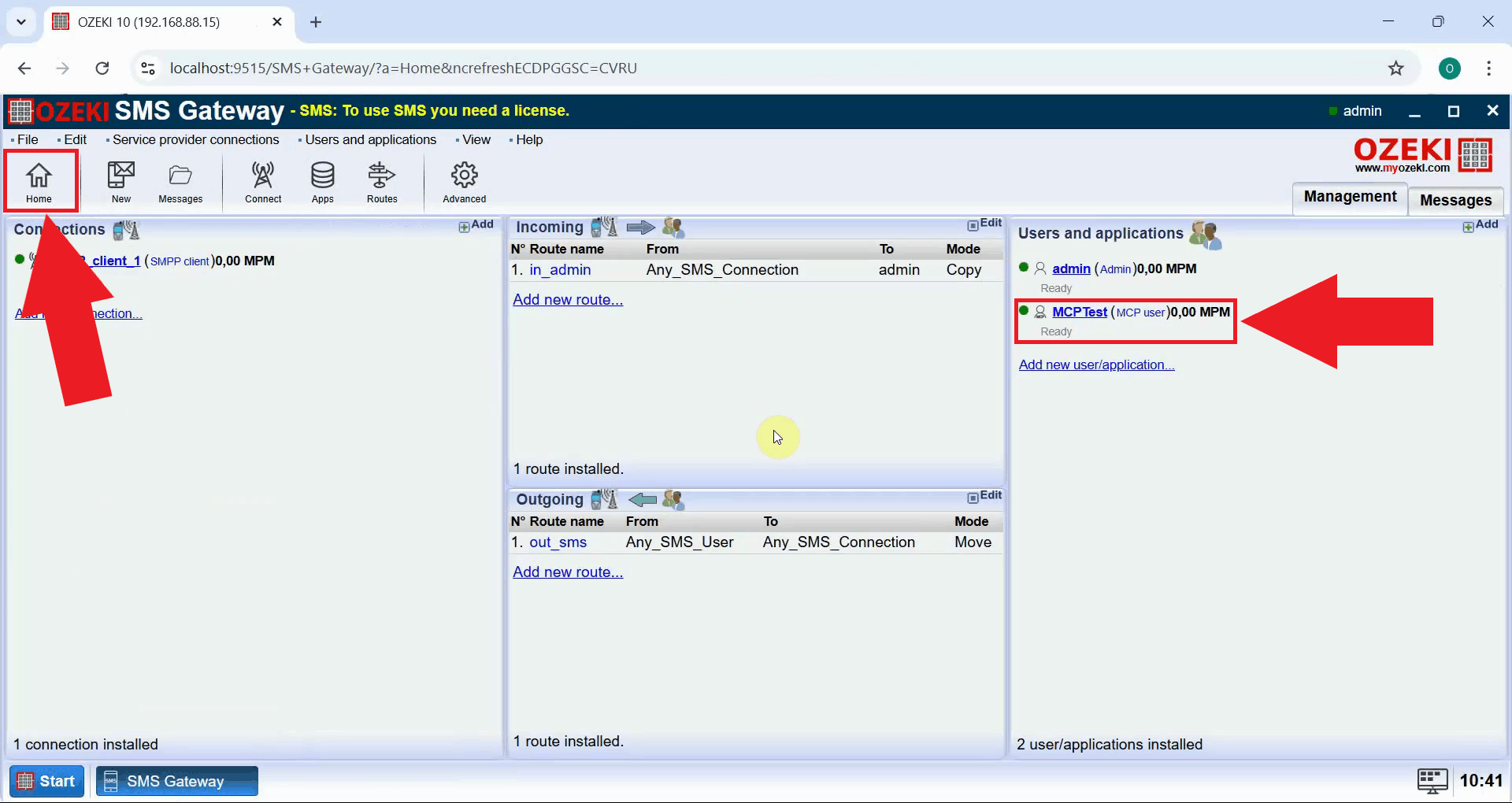Navigate to home and view user