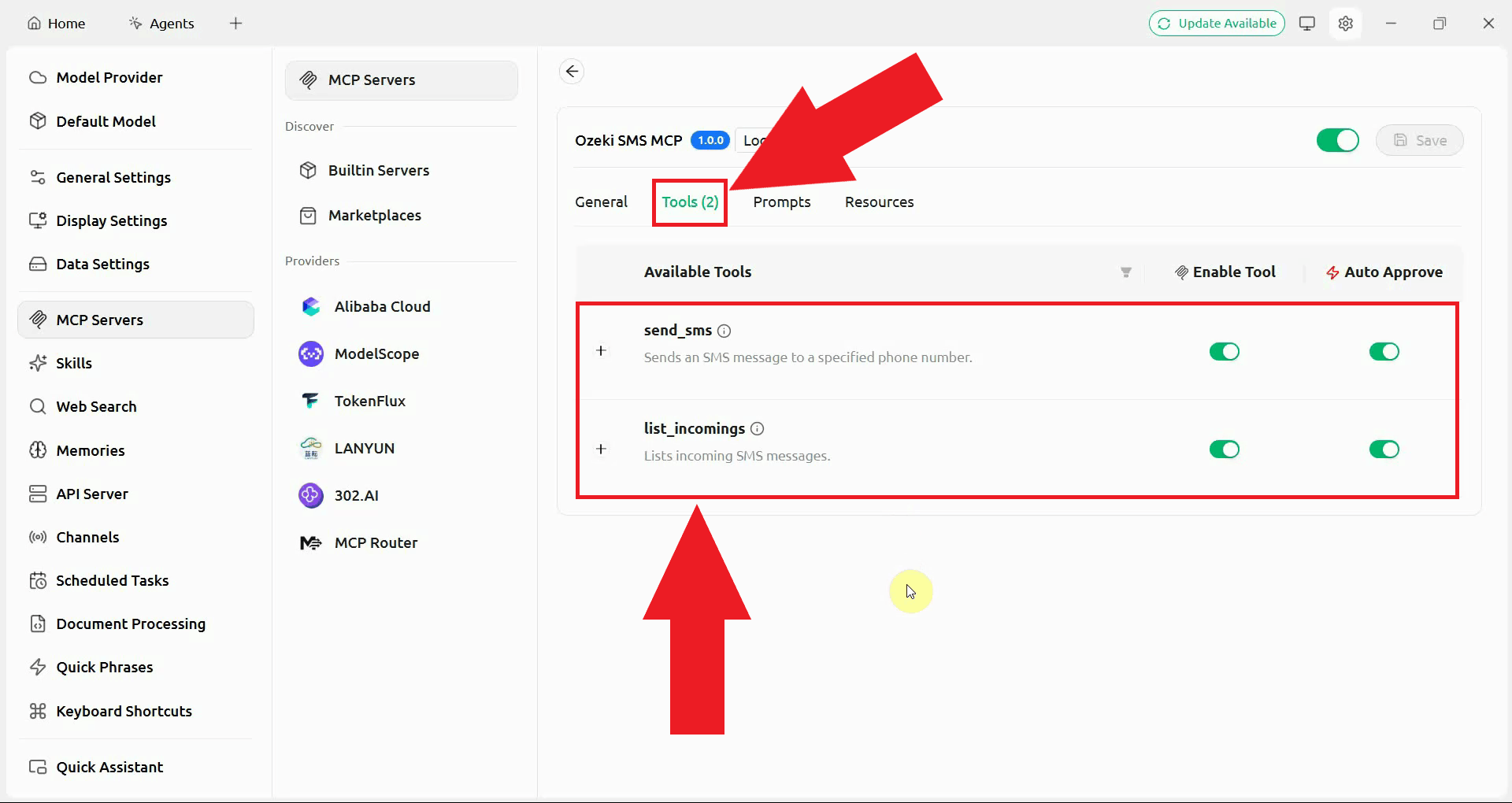 View MCP server tools
