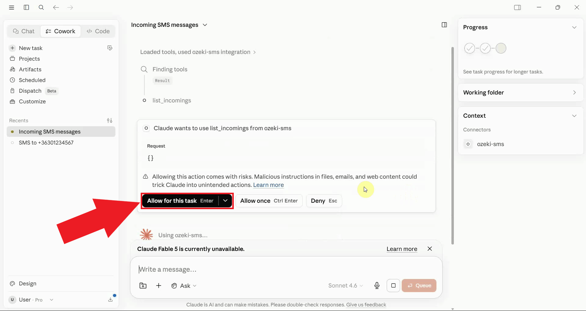 Allow tool use if prompted