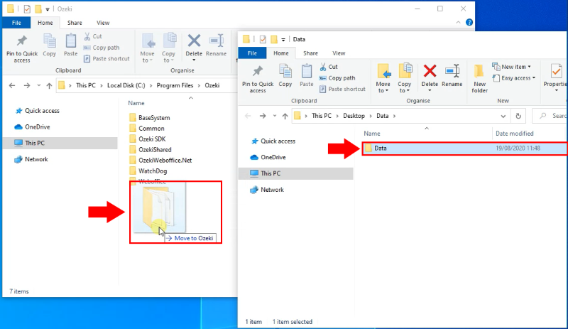 move new data folder to the ozeki folder