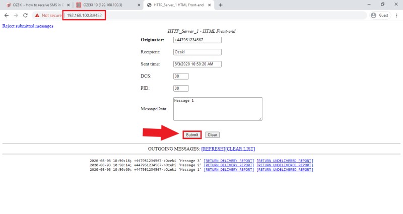 simulate incoming sms