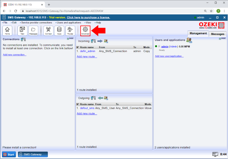 open sms gateway advanced menu