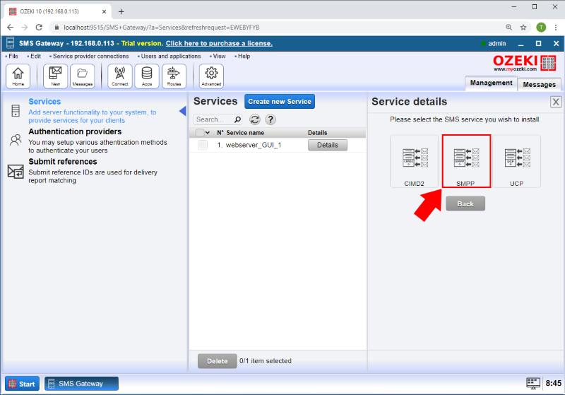 create smpp Service