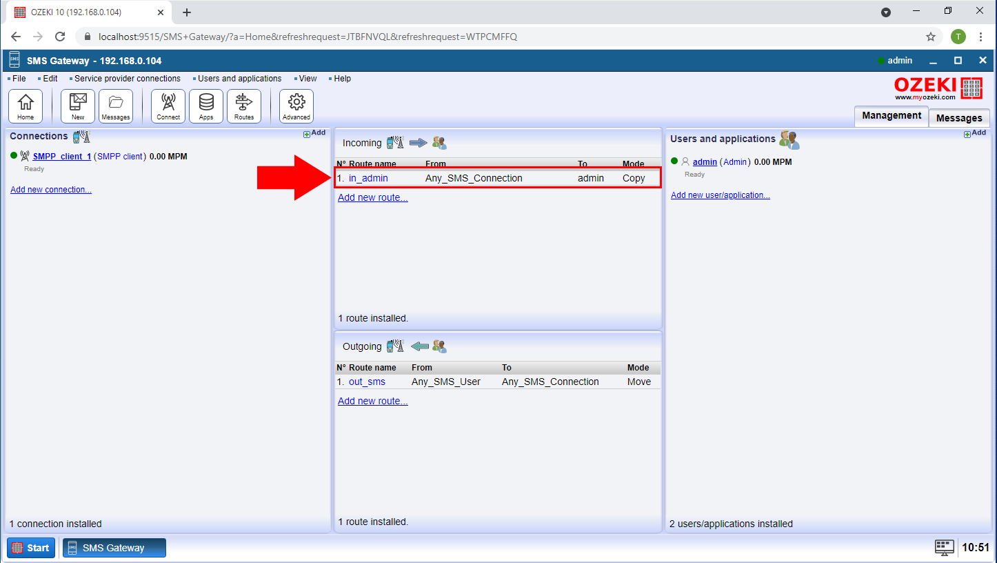 open incomin route on computer b