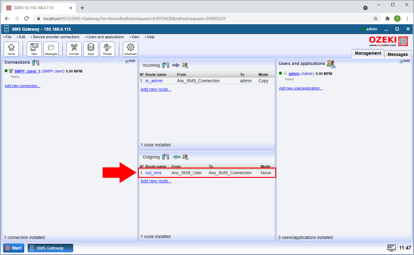 open outgoning route on computer a