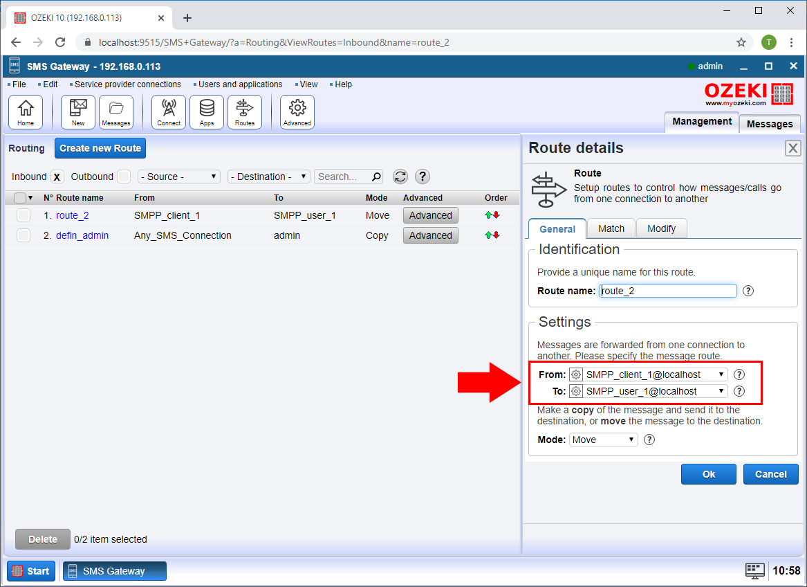 create an inbound sms route settings