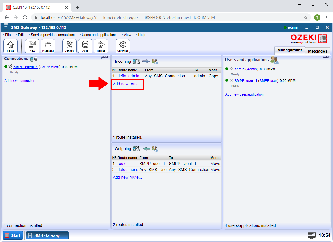 create an inbound sms route