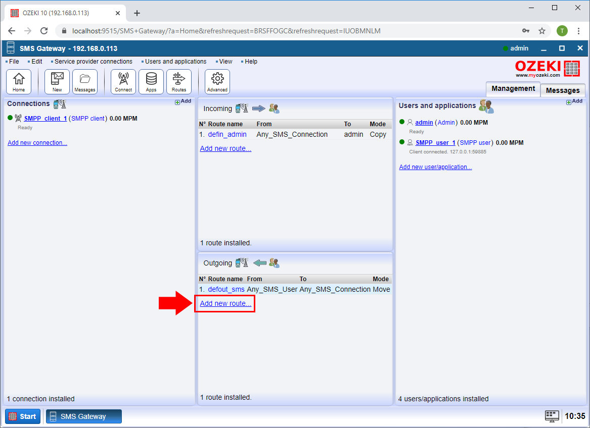 create an outbound sms route