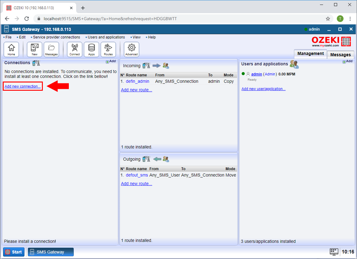 add a new sms connection to the mobile network