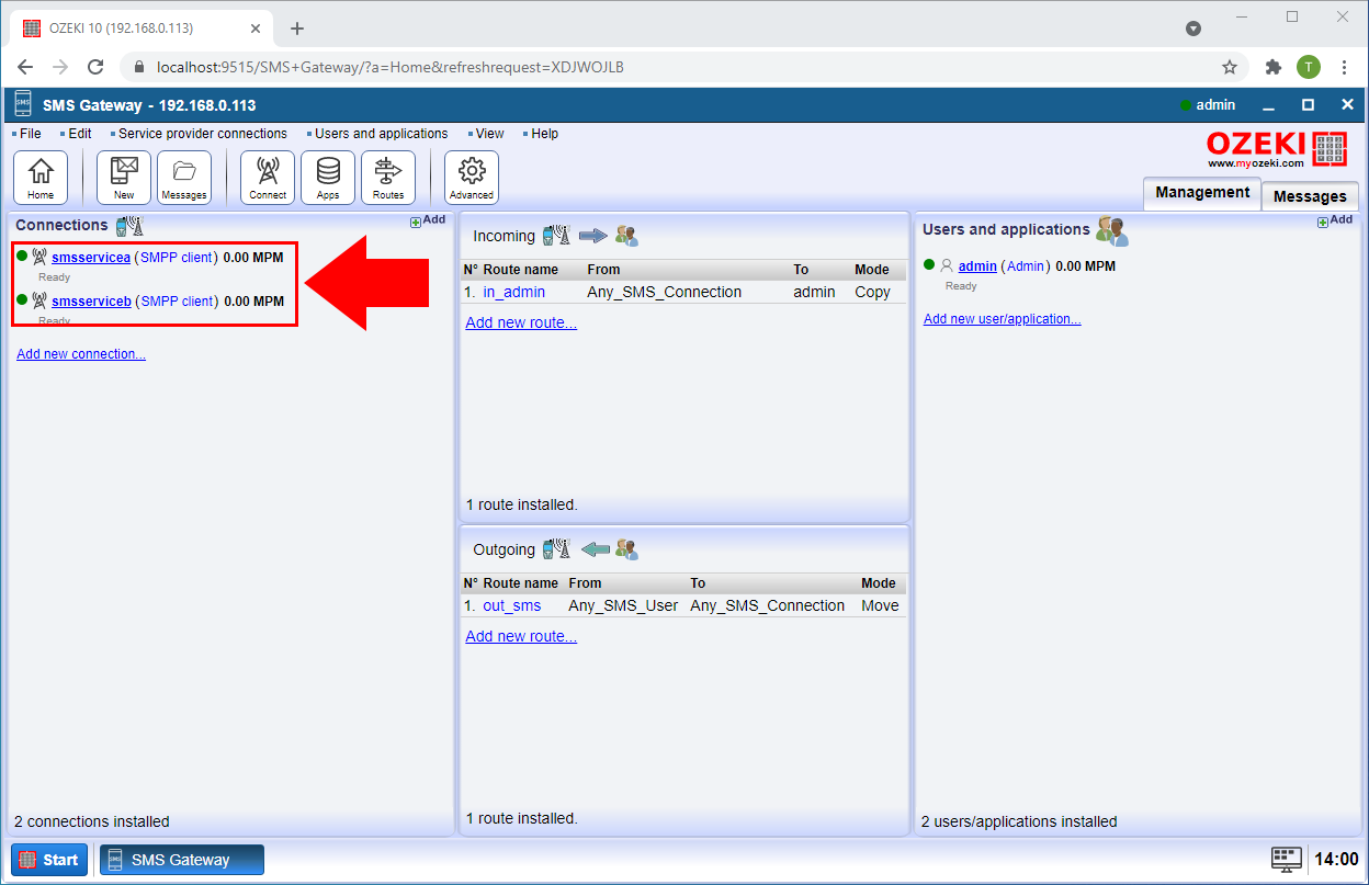 add two sms service connection