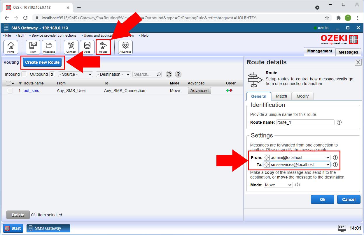 add new route for servicea connection