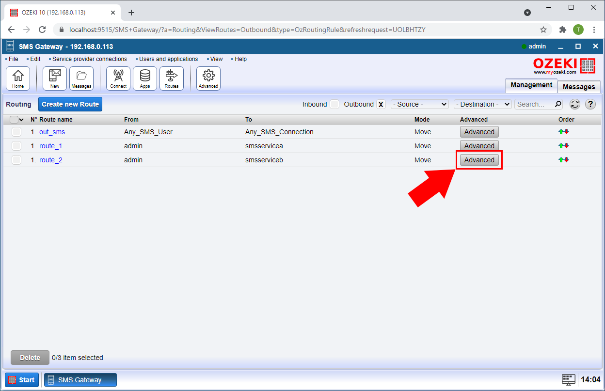 open routing rule advanced menu