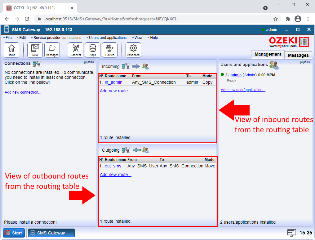 routing table in the home screen