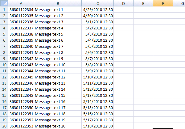 example excel sheet