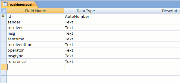 ozekimessagein table in microsoft access database