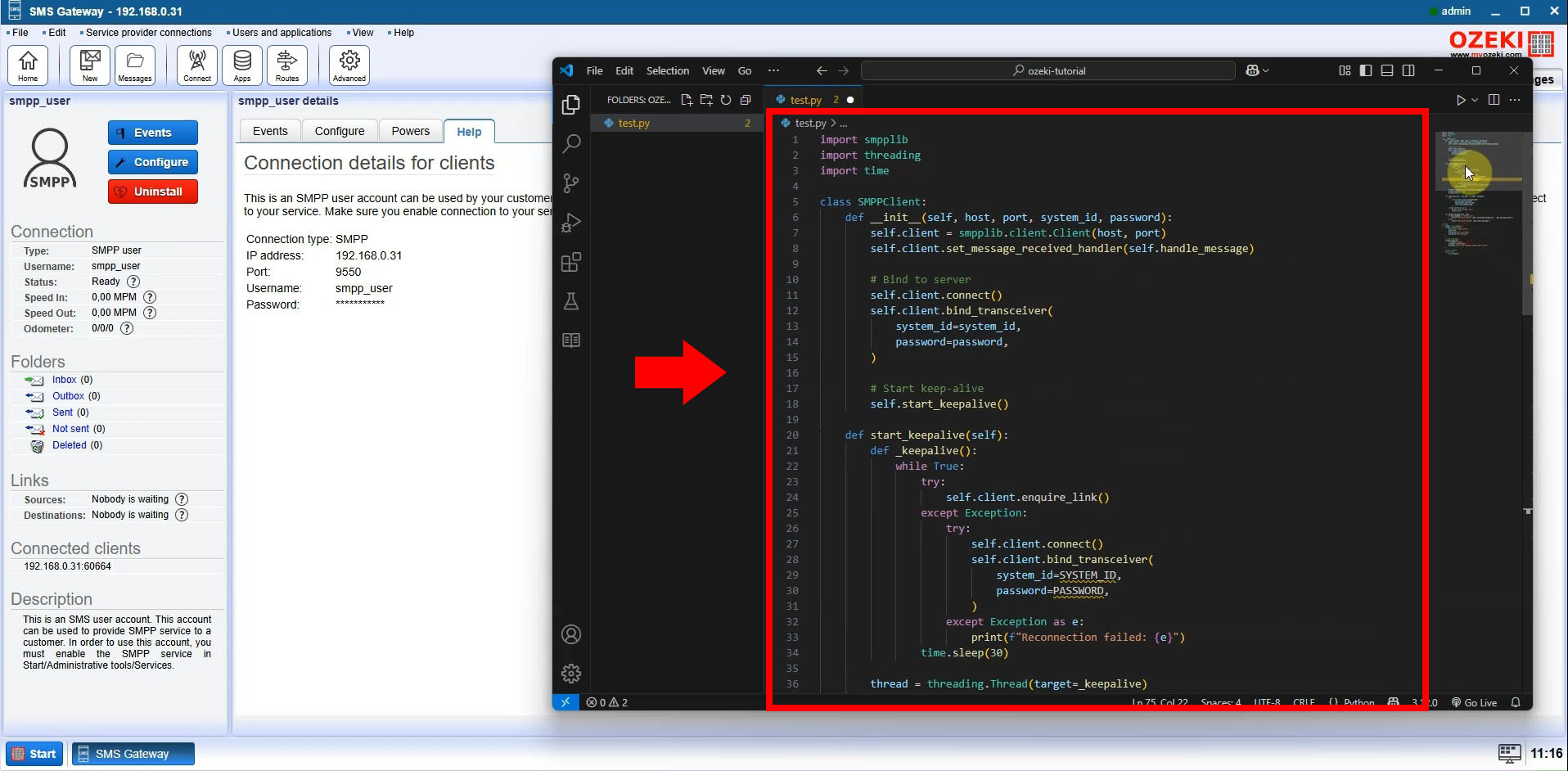 Coller le code Python