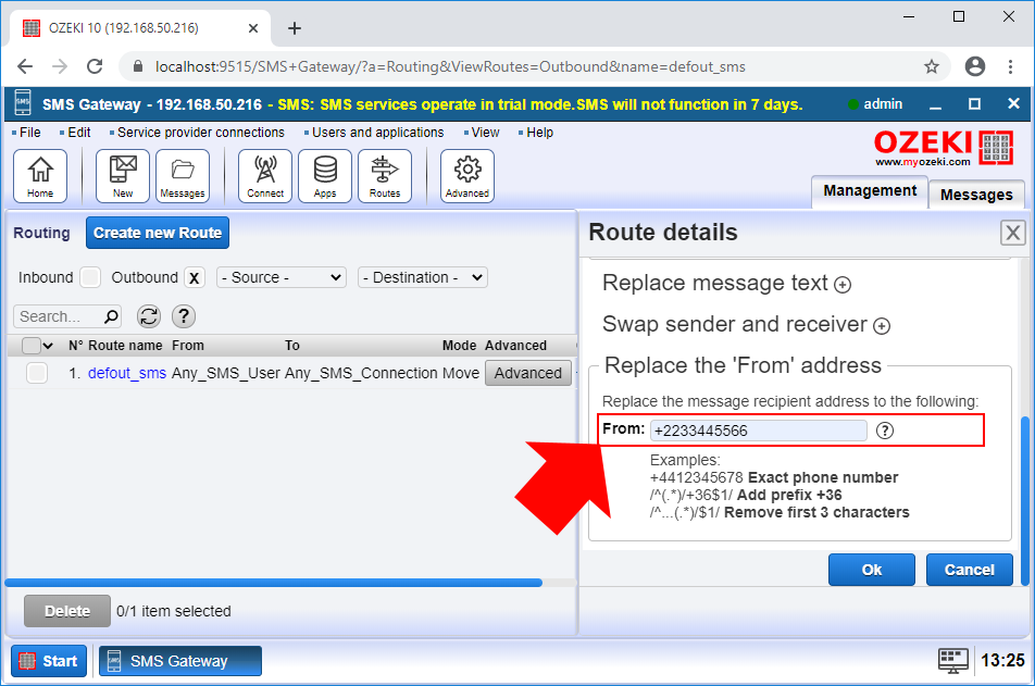 configure the sender phone number