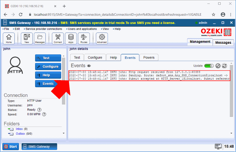 check the logs of the http api user