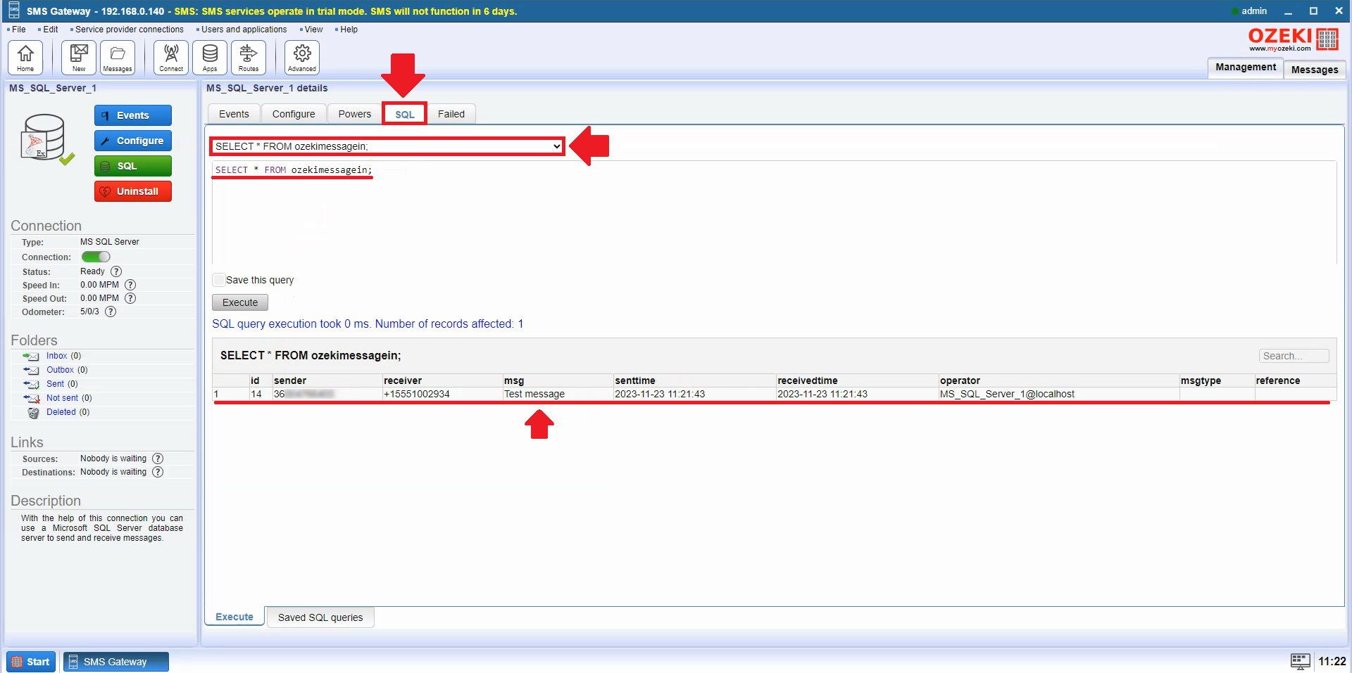 sql message in