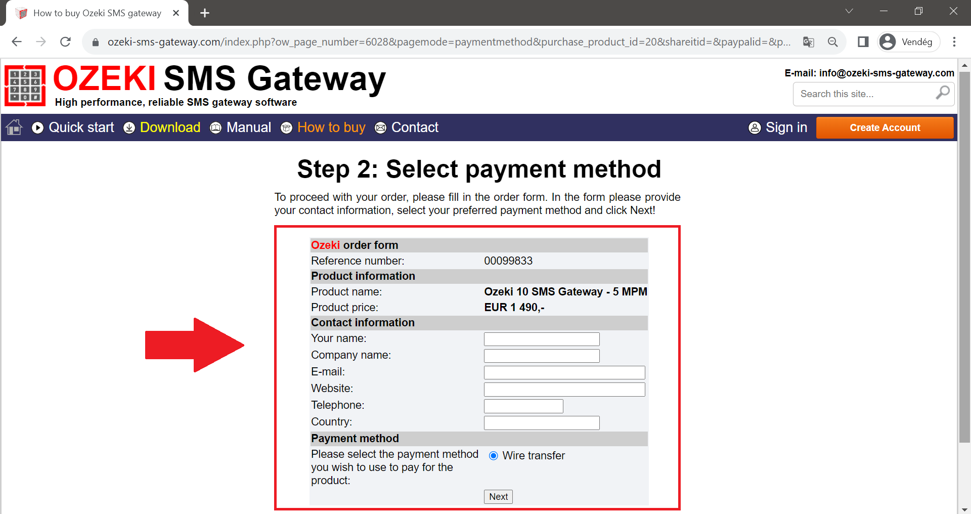 fill out form and select payment method