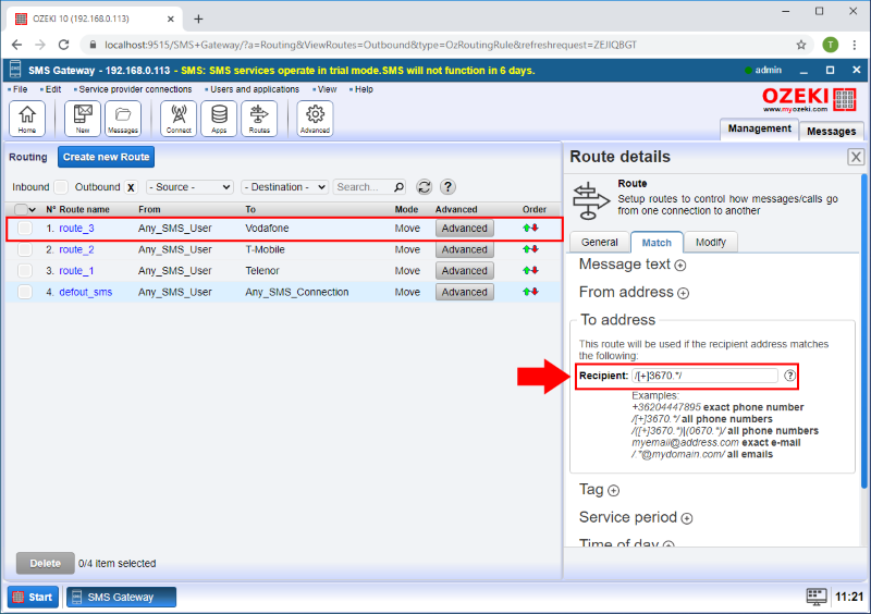 vodafone routing rule