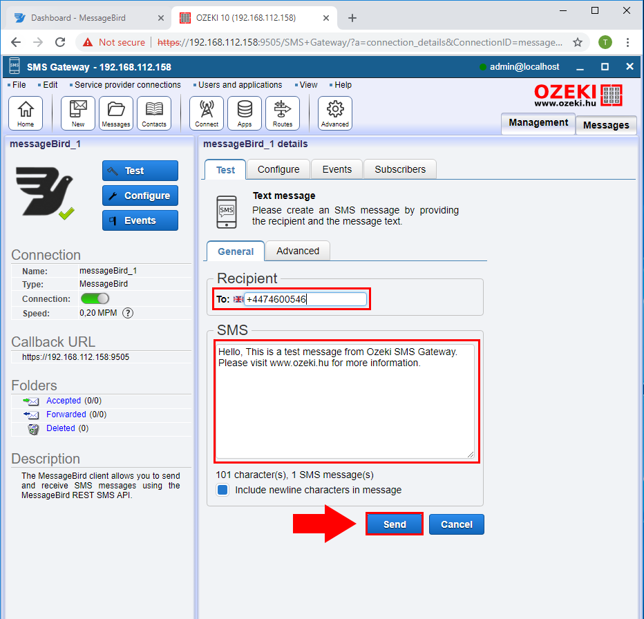 envoyer un message test