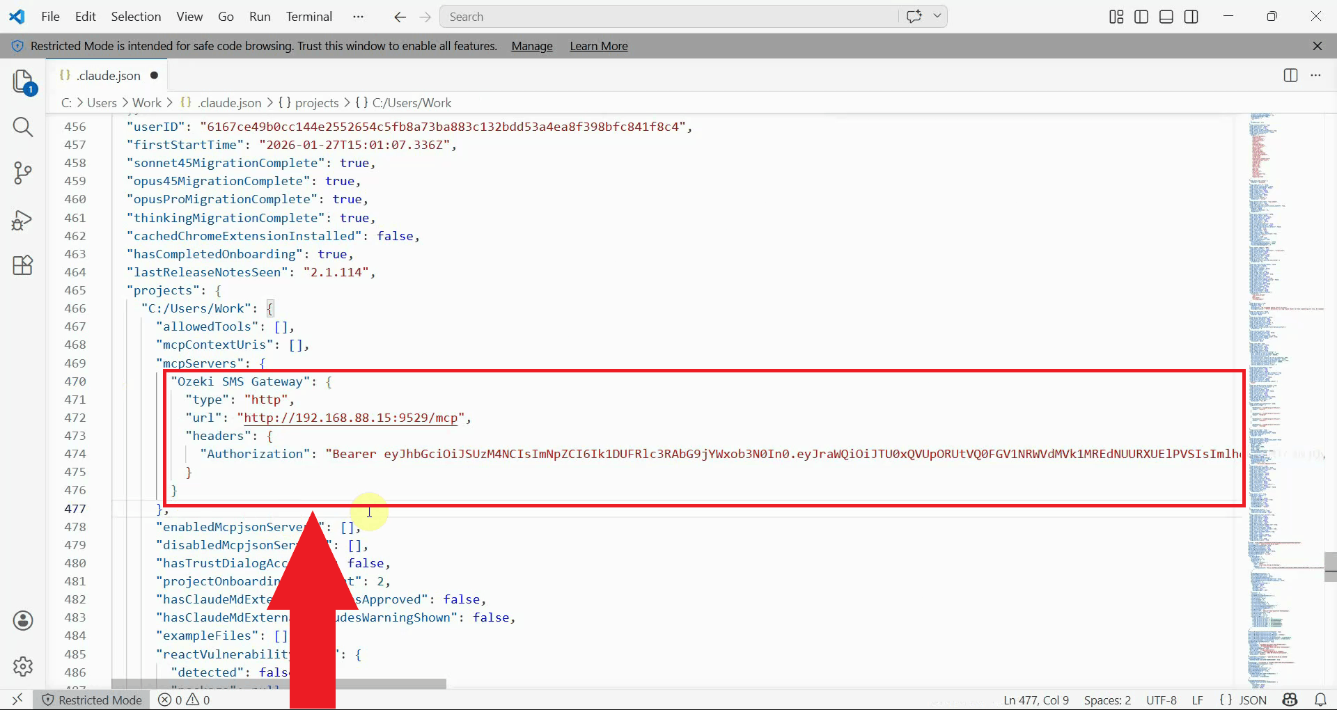 Add Ozeki SMS MCP server to config