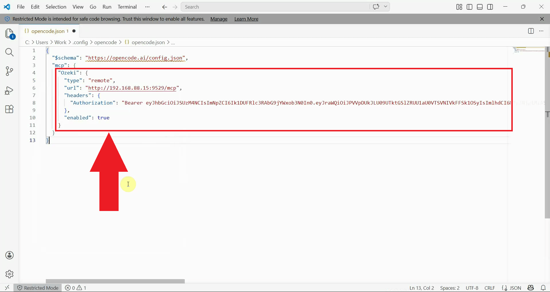 Add Ozeki SMPP SMS MCP Server to config