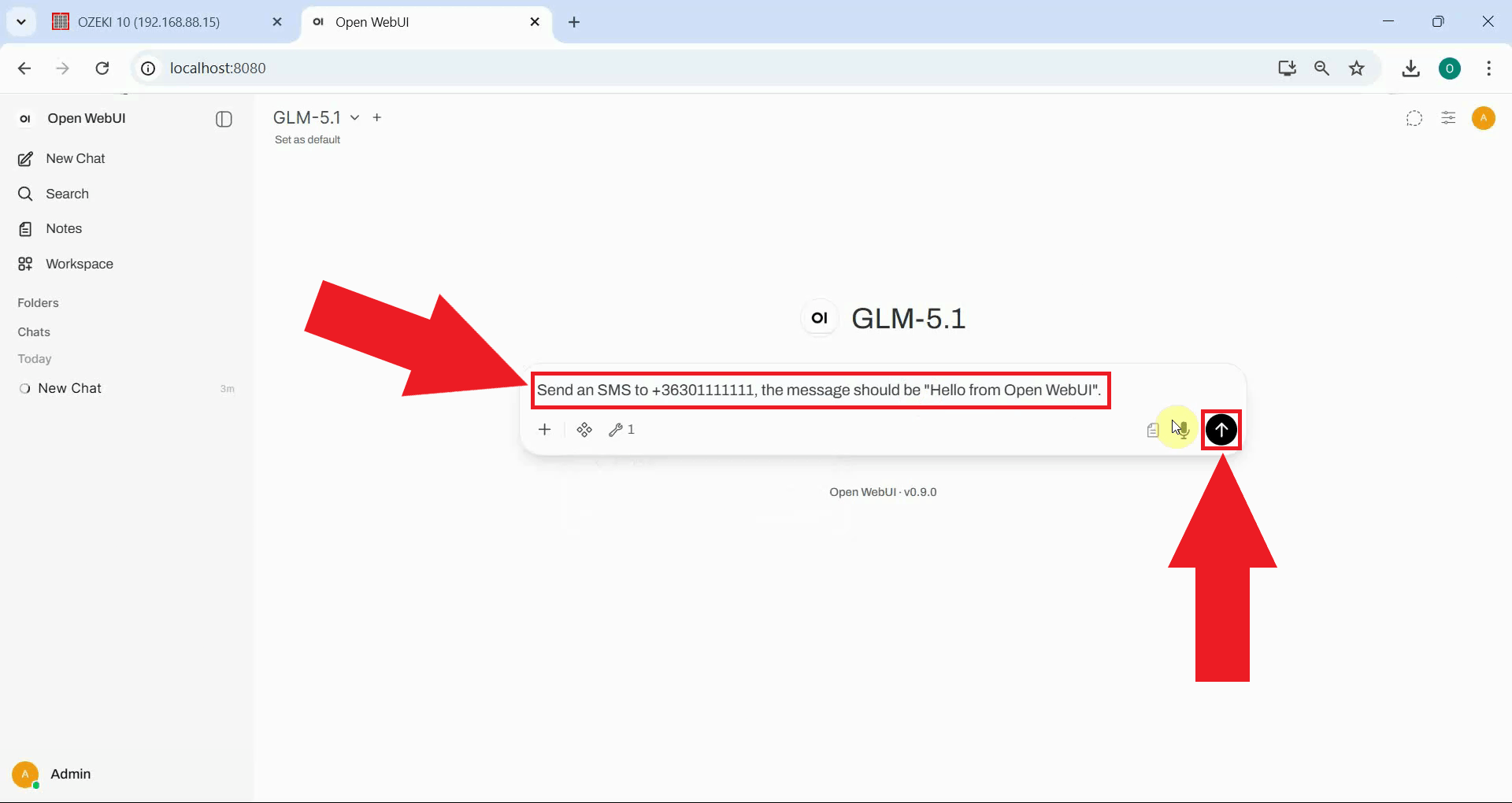Ask LLM to send an SMS message