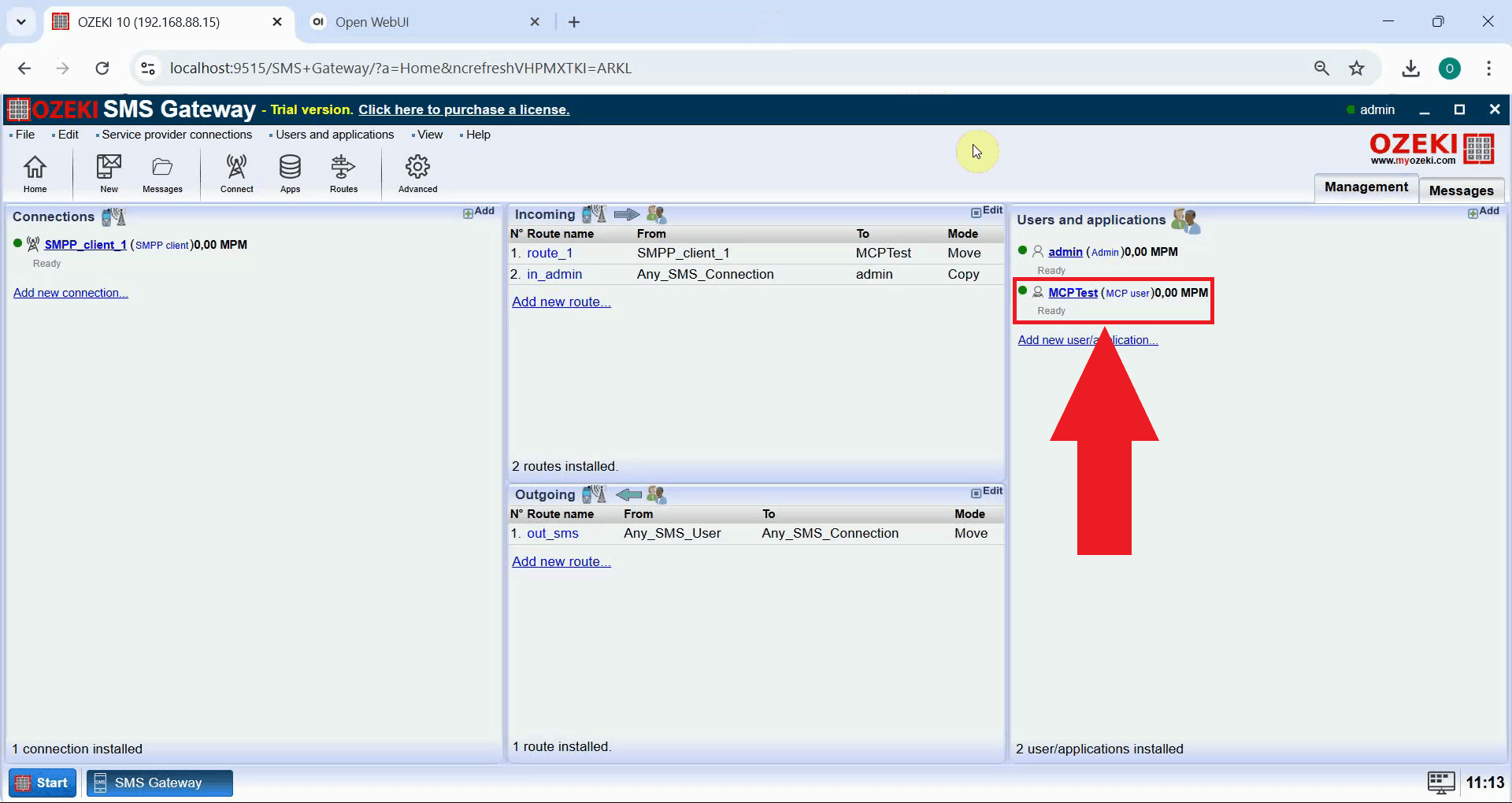 Open MCP user details in SMS Gateway