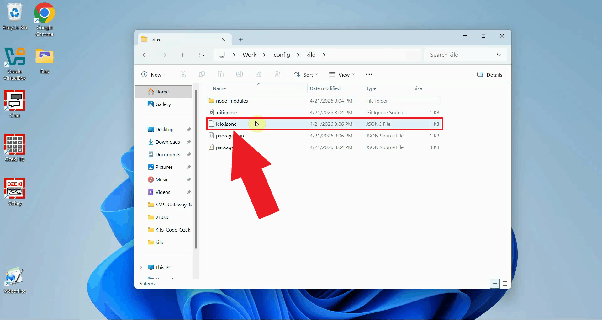 Open kilo.jsonc file in text editor