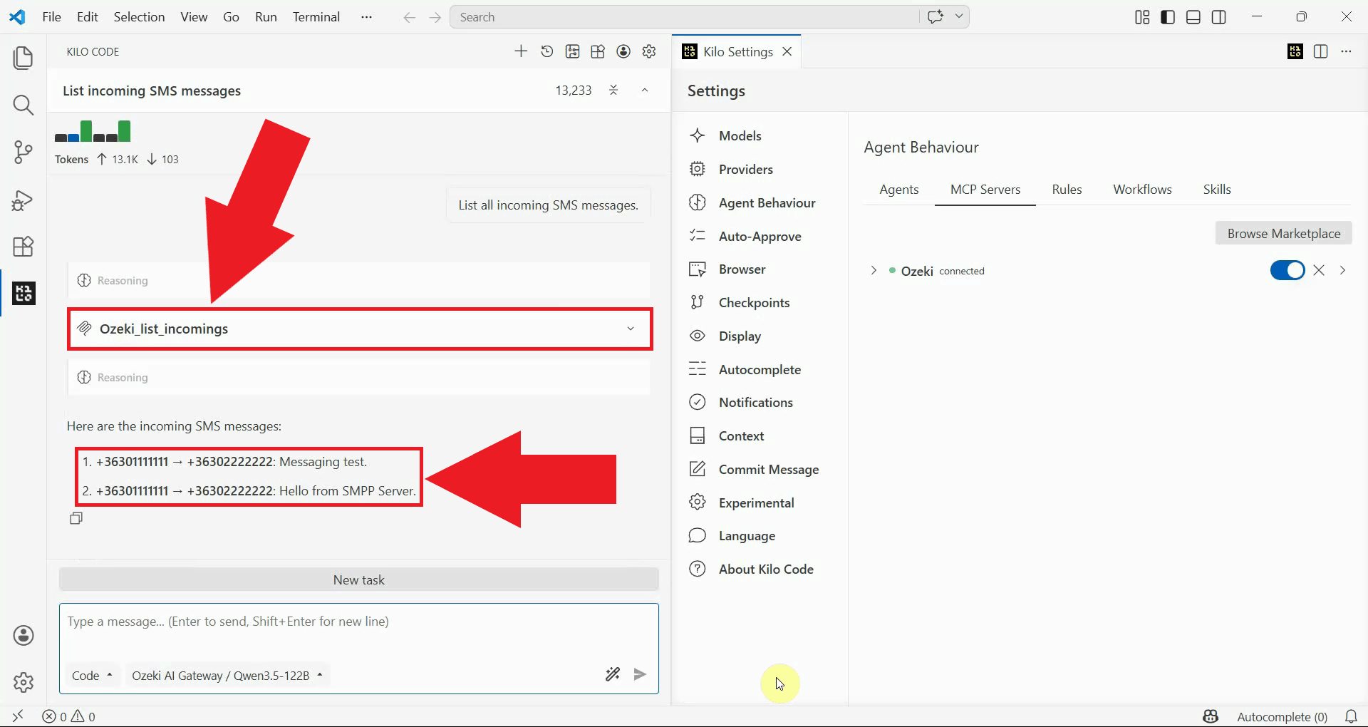List incoming messages tool result