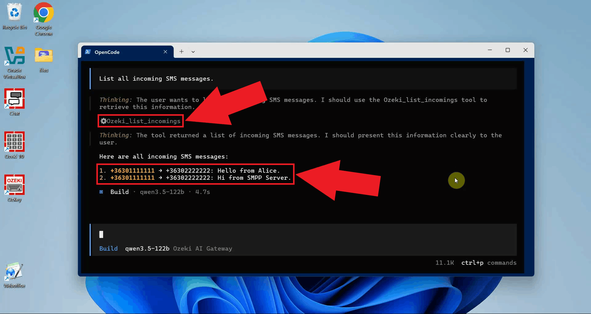 List incoming messages tool result