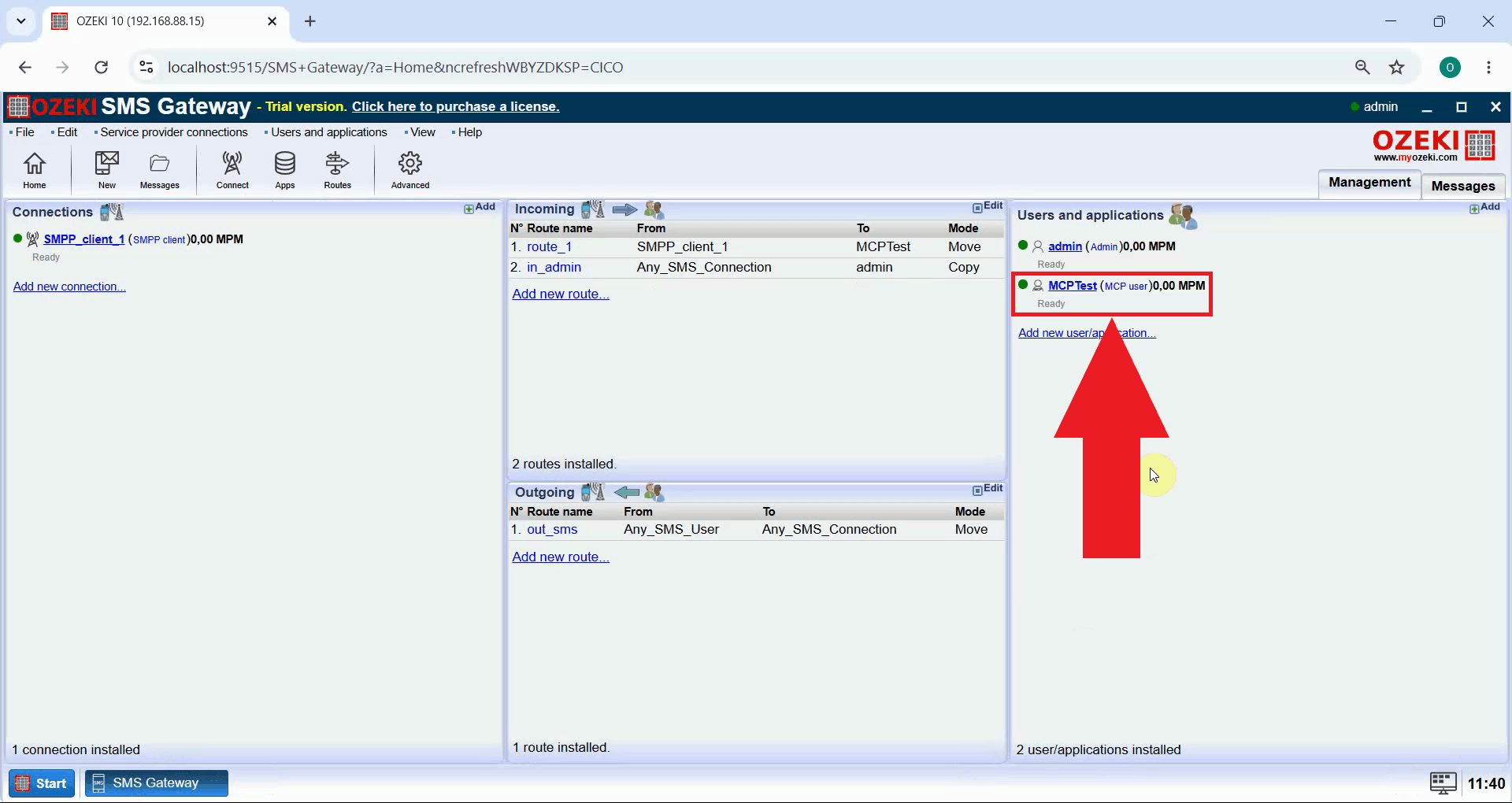 Open MCP user details in SMS Gateway