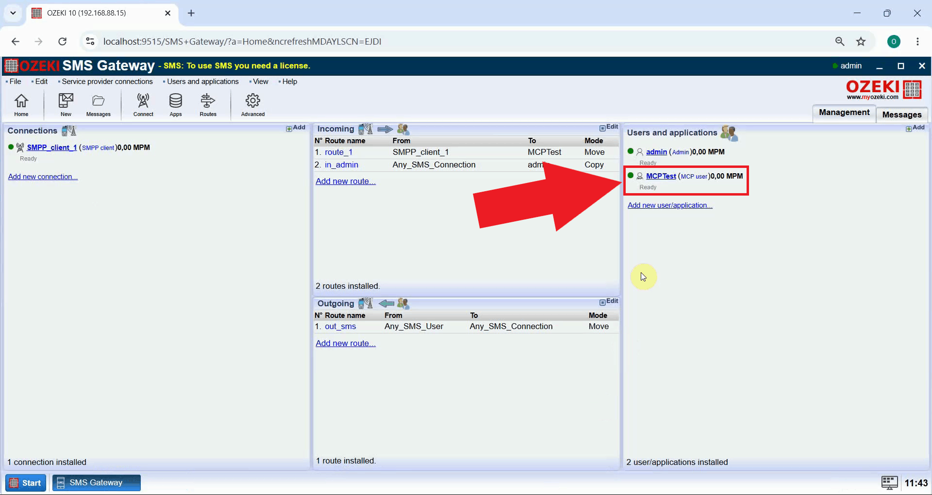 Open MCP user details in SMS Gateway