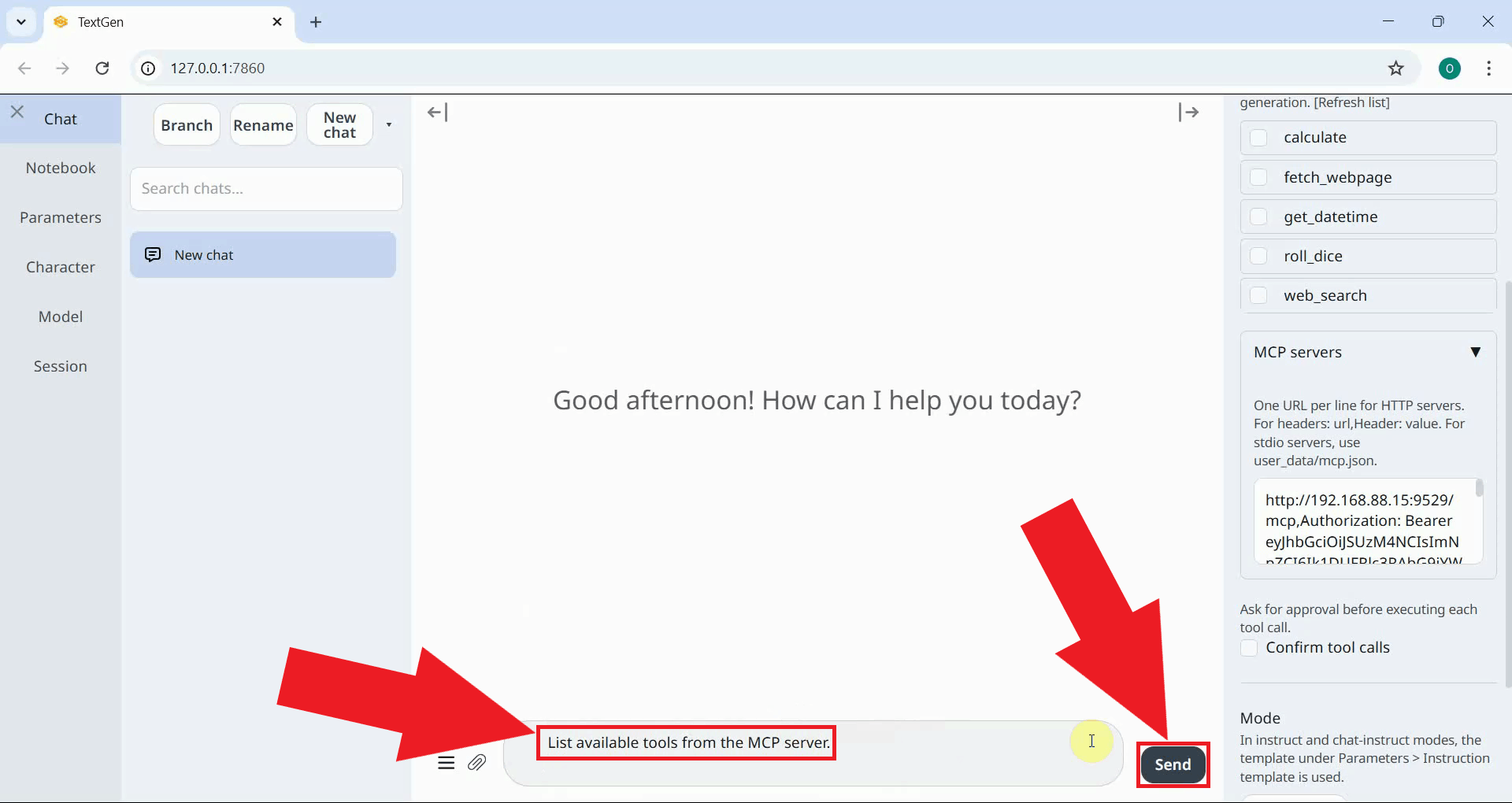 Ask LLM to list available MCP tools