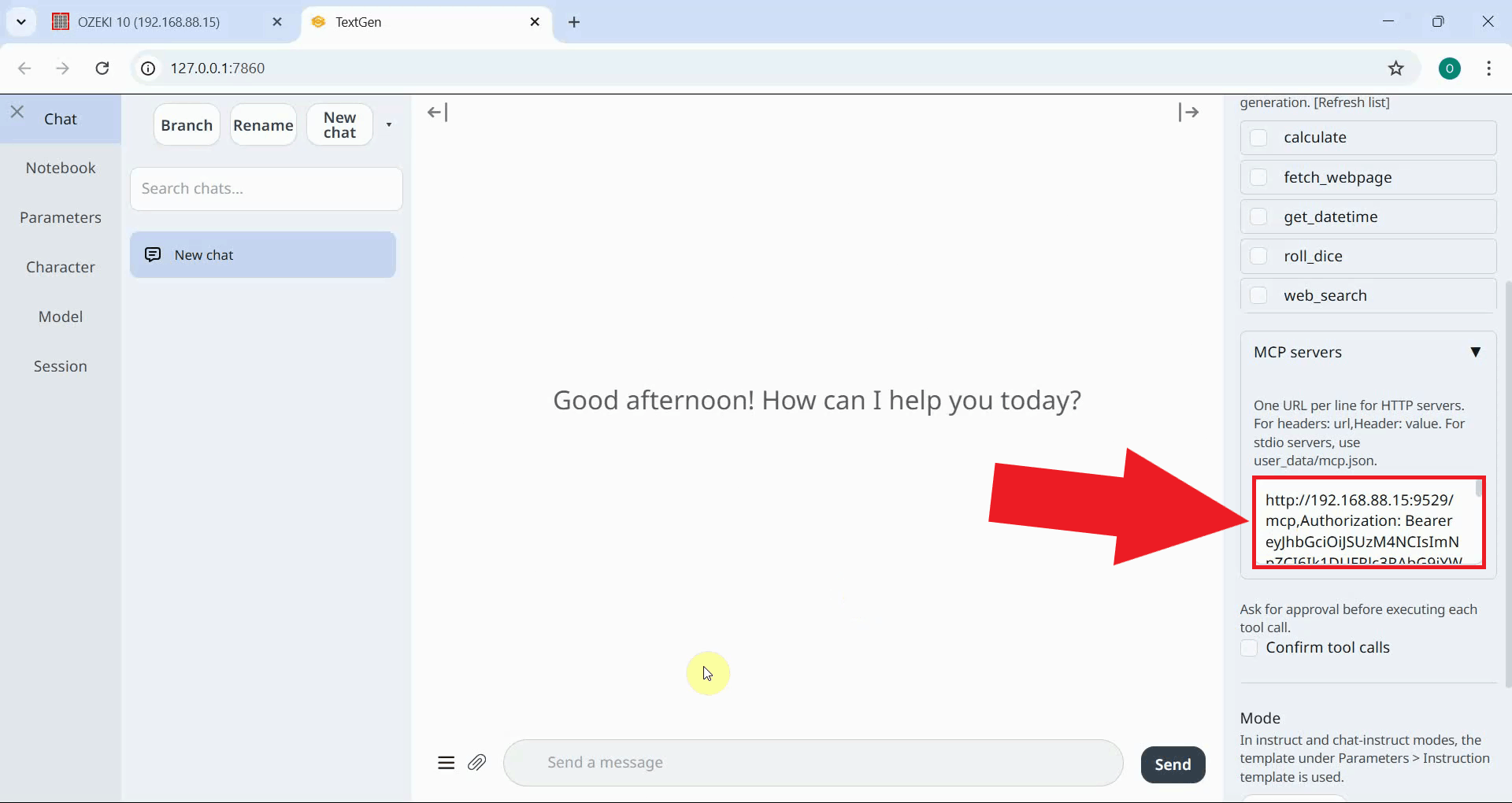 Ensure Ozeki SMS MCP server is connected