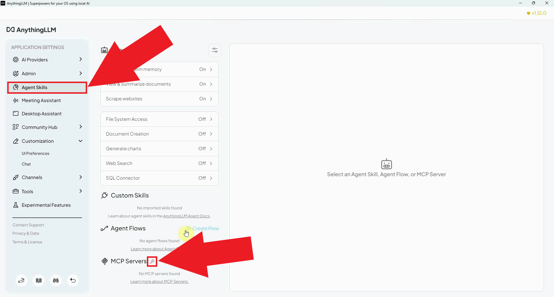 Navigate to Agent Skills and click Edit MCP Config