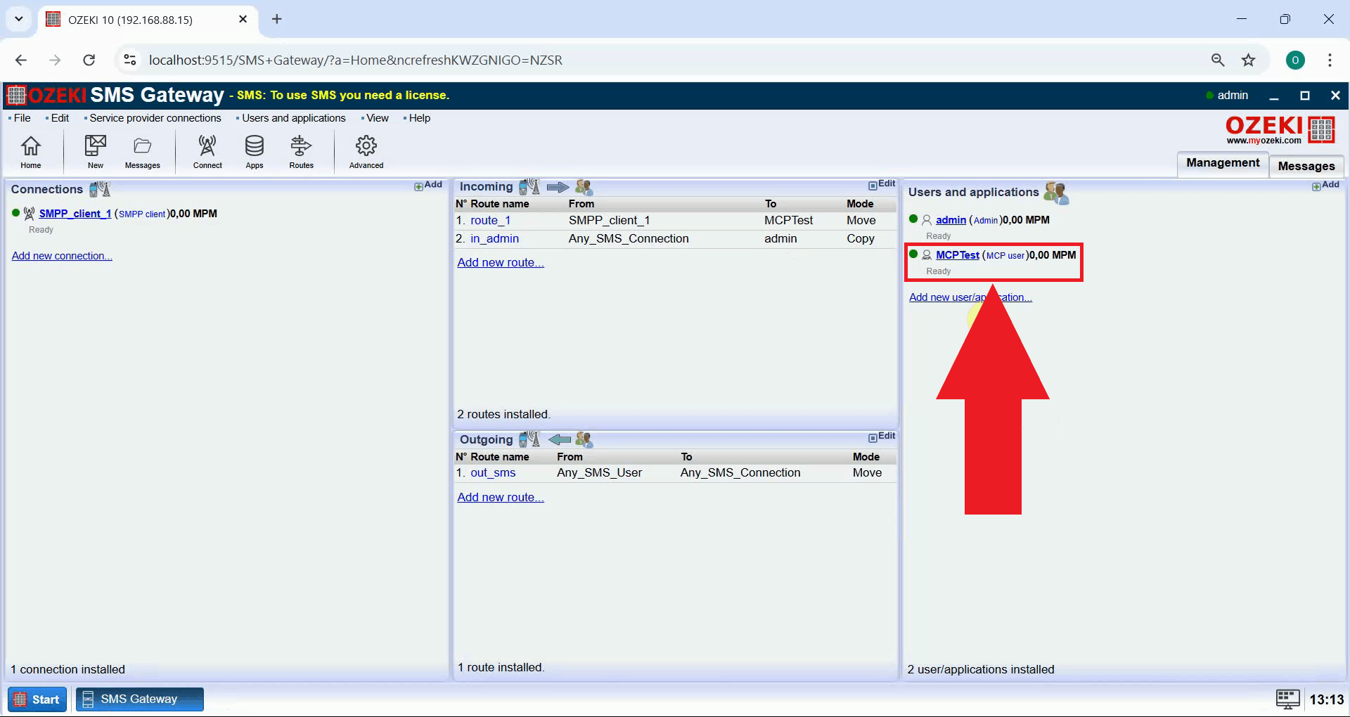 Open MCP user details in SMS Gateway