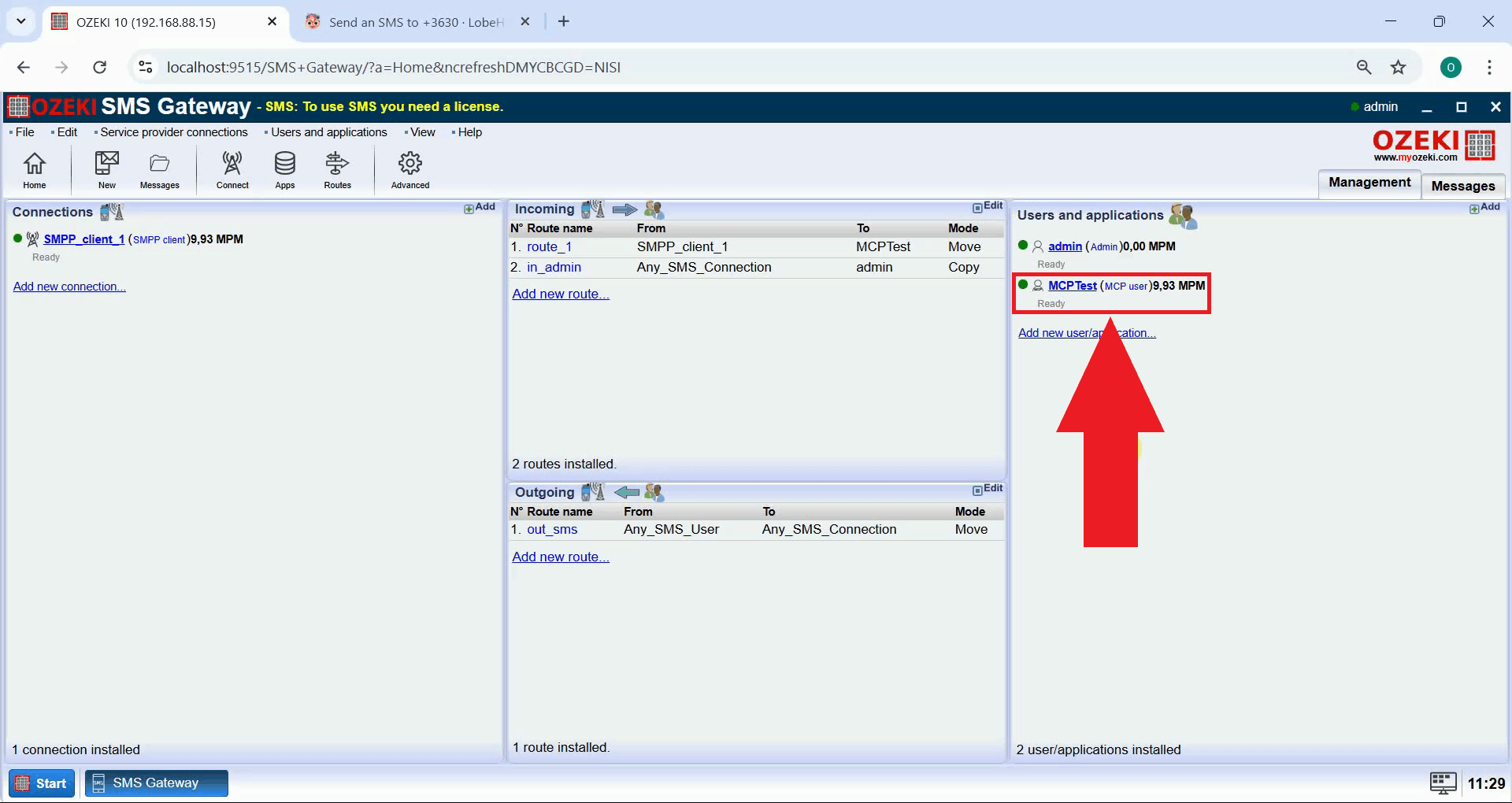 Open MCP user details in SMS Gateway