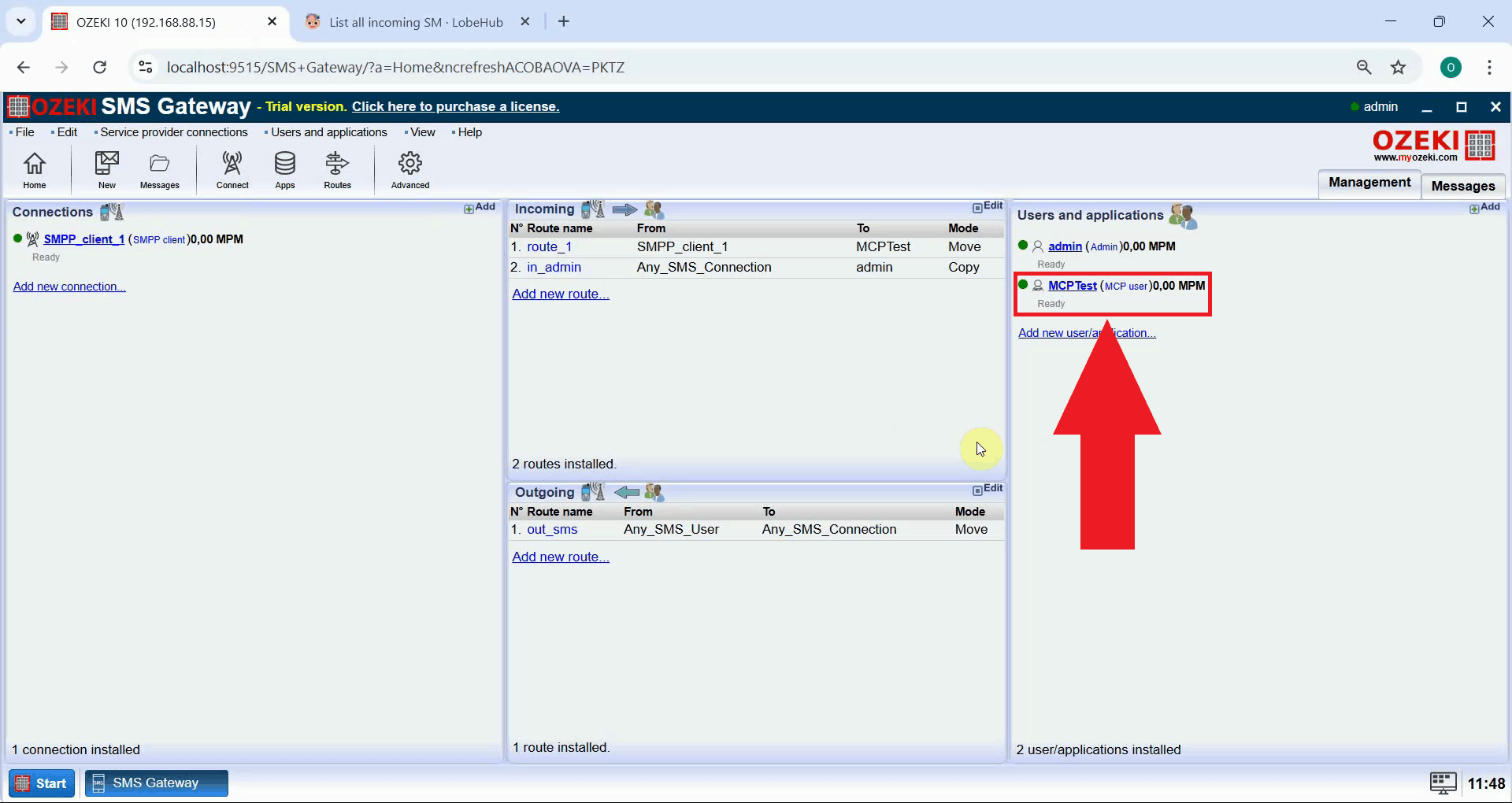Open MCP user details in SMS Gateway