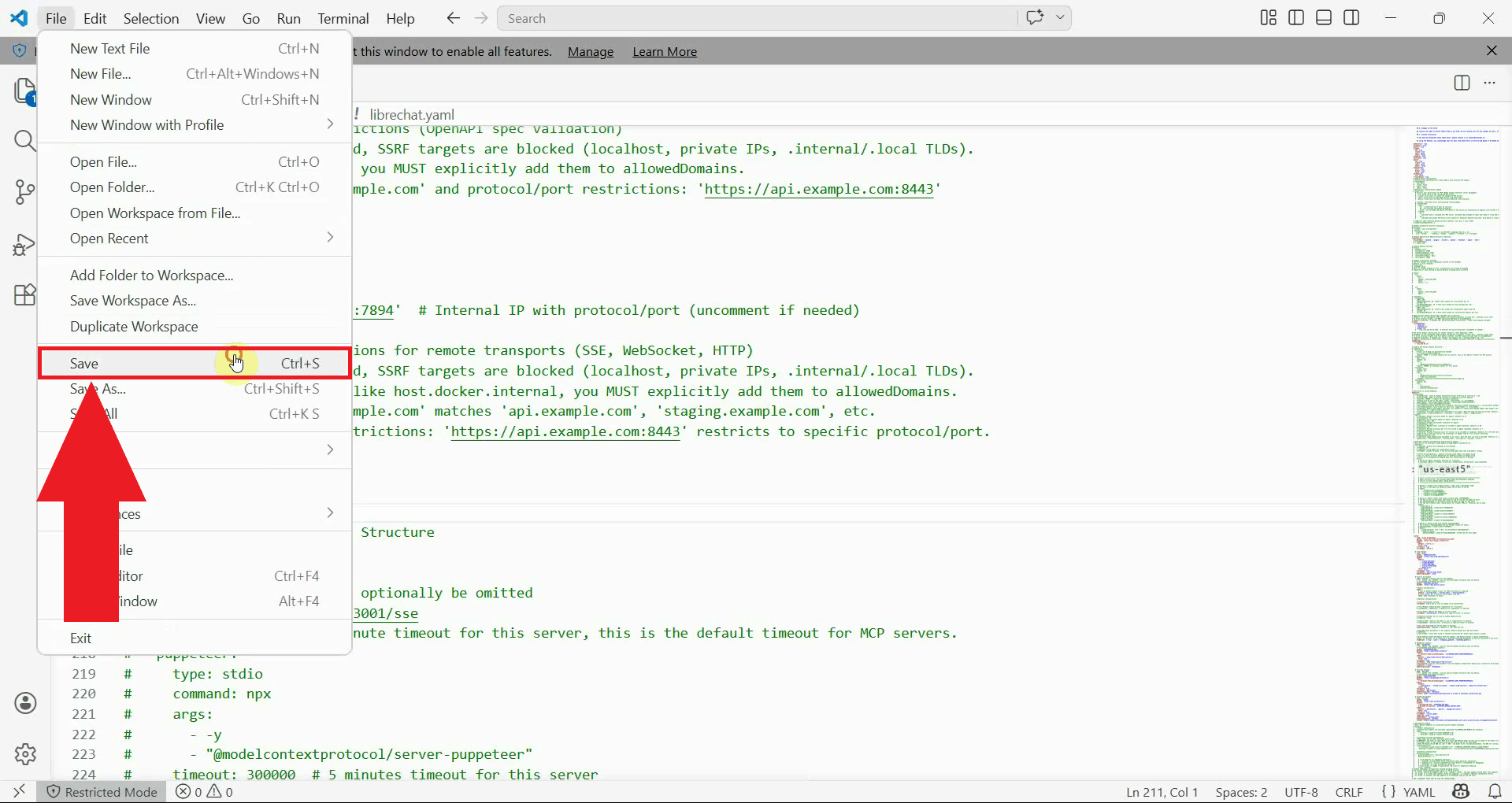 Save config file and close text editor
