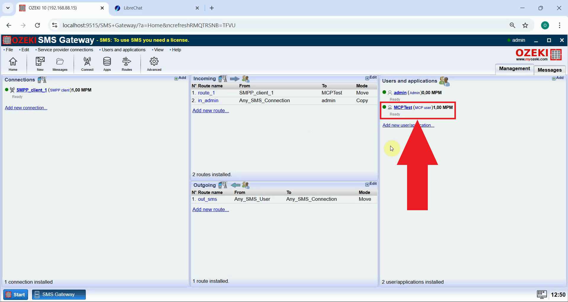 Open MCP user details in SMS Gateway