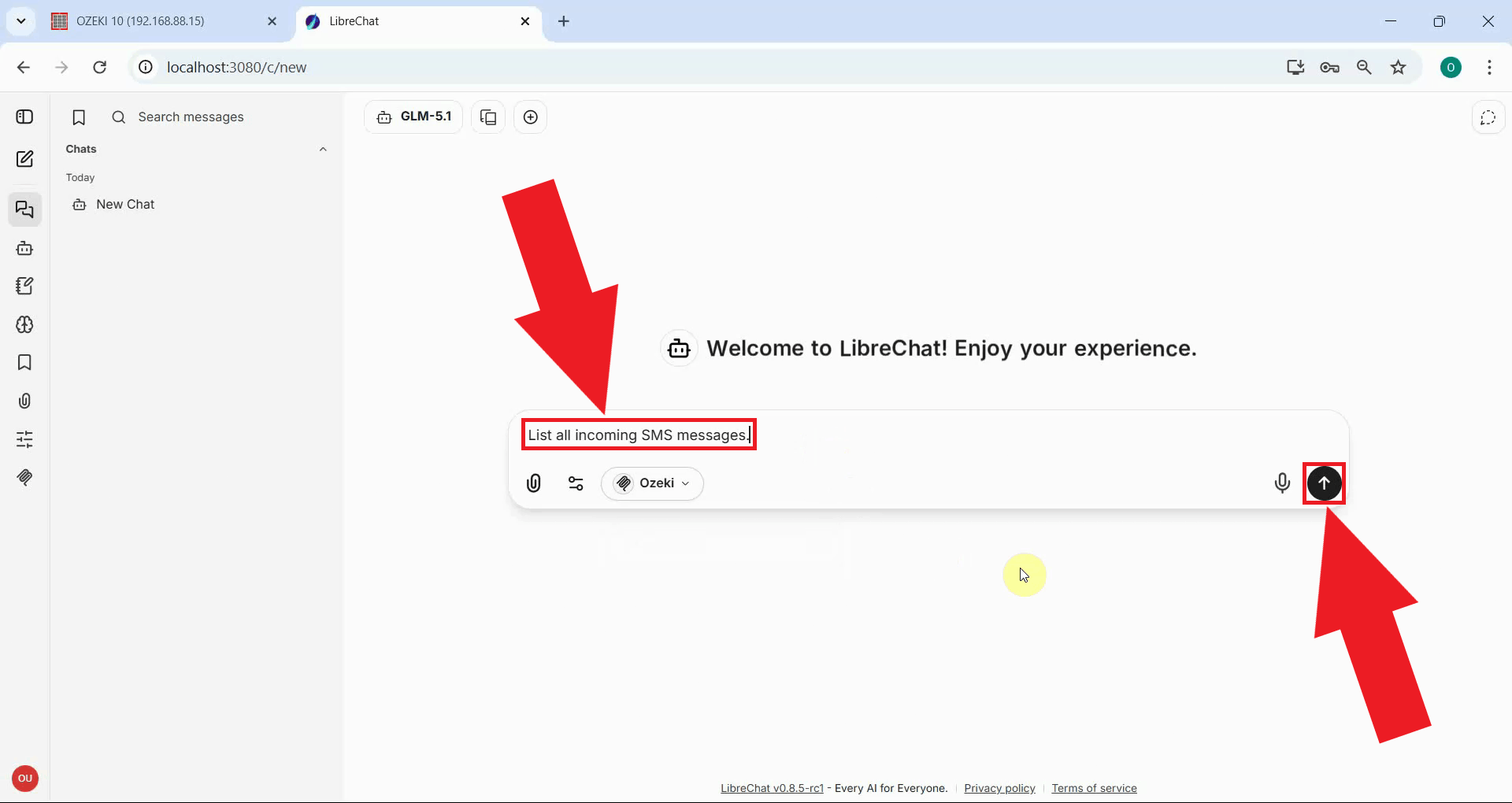 Ask AI model to list incoming messages in LibreChat