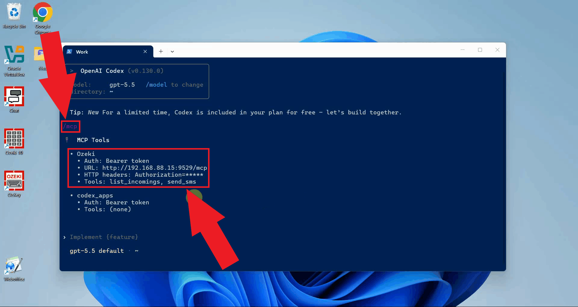 Verify SMS MCP server connection in Codex