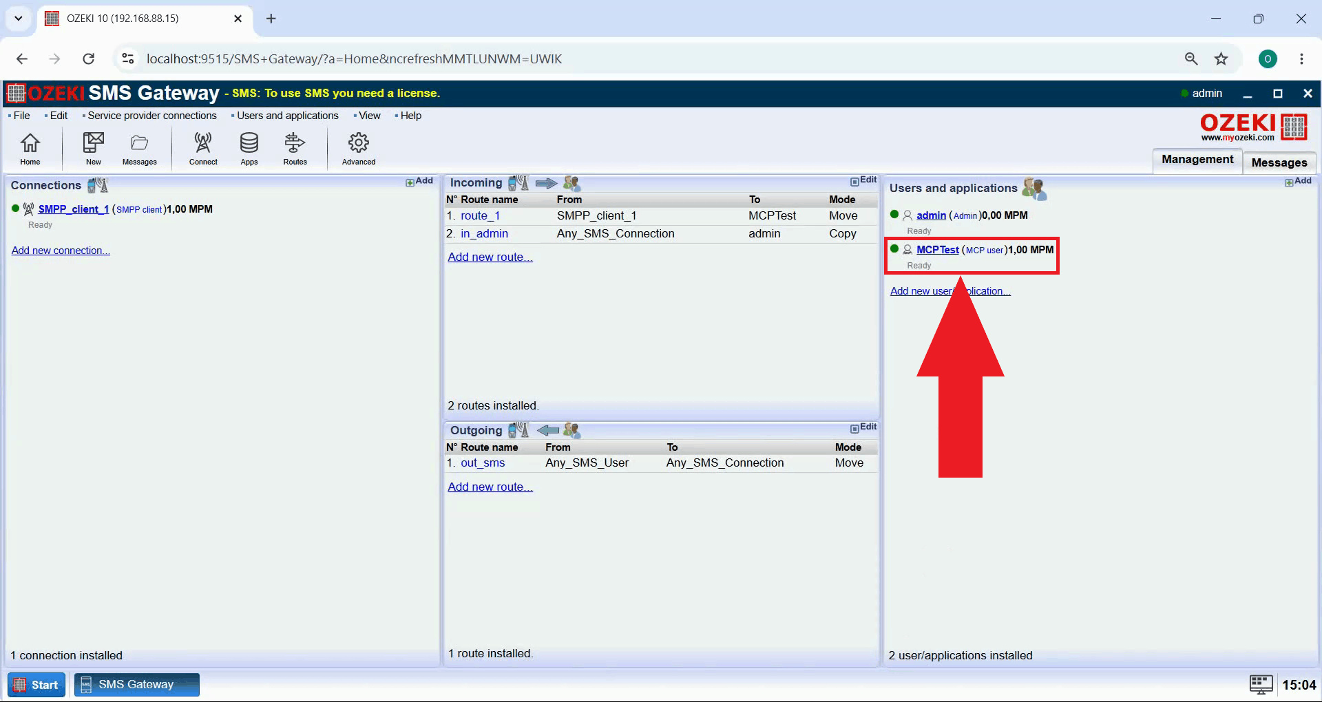 Open MCP user details in SMS Gateway