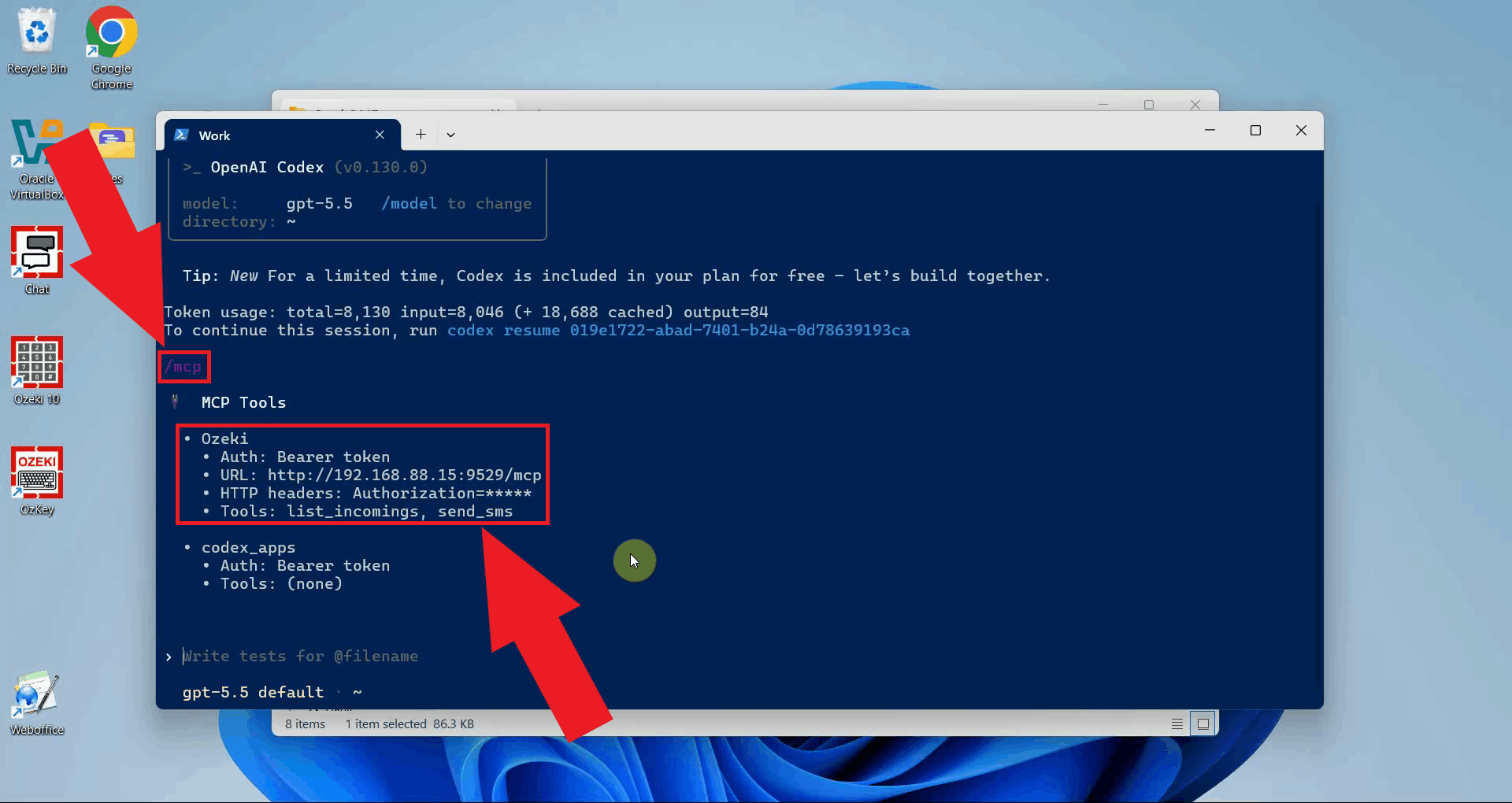 Verify SMS MCP server connection in Codex