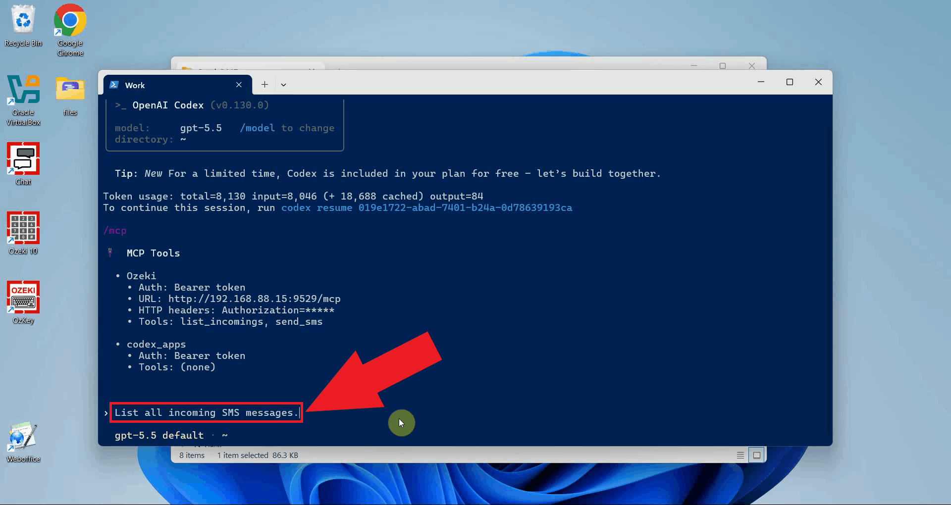 Instruct the AI agent to list incoming messages in Codex